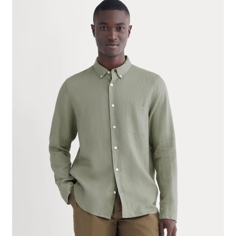 Everlane The classic Shirt in Linen Sage Green MENS L Slim Fit